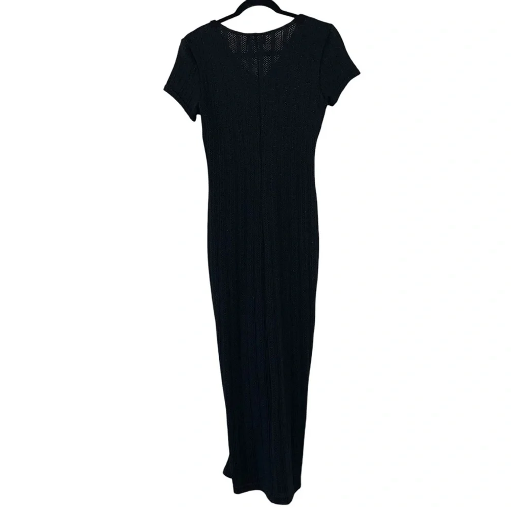 Vintage 90s Facets by mirrors black button down knit ribbed bodycon maxi dress - Picture 5 of 9